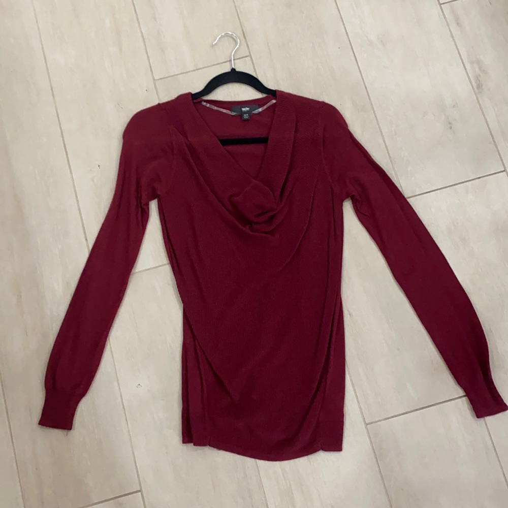 Fitted sweater with draped neckline
